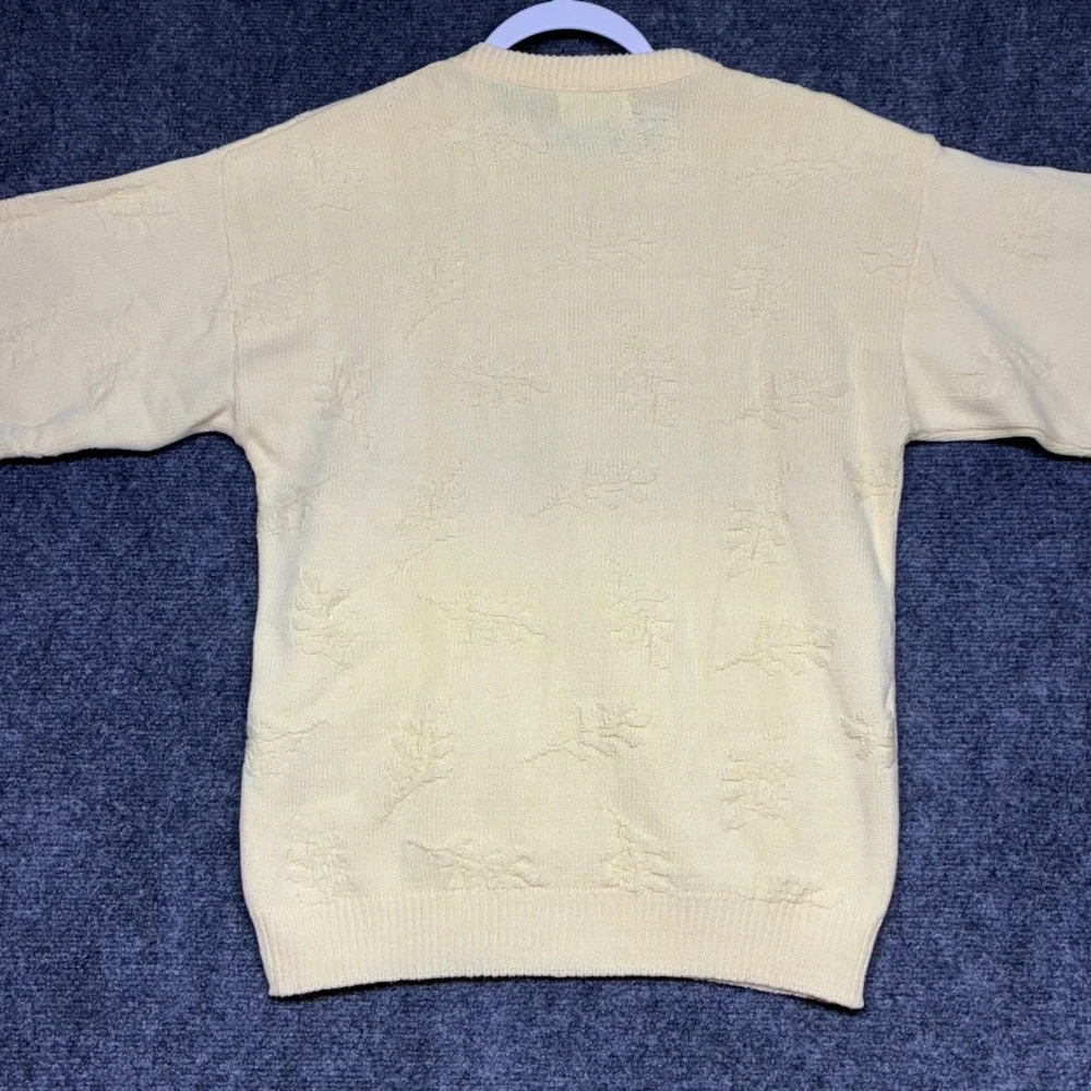 Vtg Jantzen Pale Yellow Textured Fall Leaf Knit Pullover Sweater M Made in USA